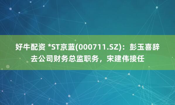 好牛配资 *ST京蓝(000711.SZ)：彭玉喜辞去公司财务总监职务，宋建伟接任
